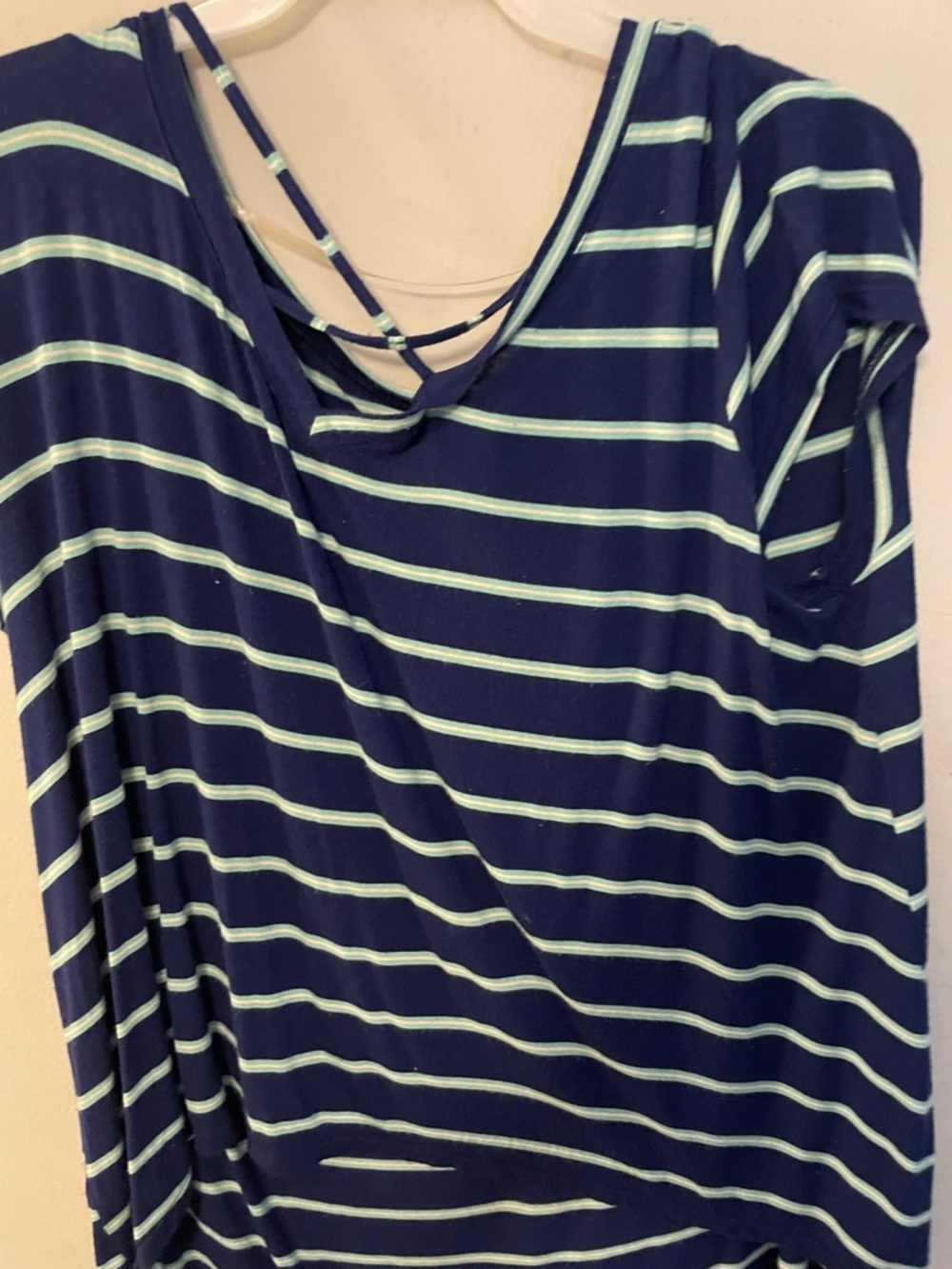 eye candy Navy & Mint Striped Short Sleeve Tee with Crisscross Back Detail